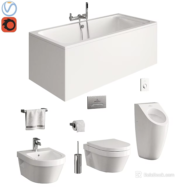 Modern White Ceramic Toilet With Sleek Design And Bathroom Accessories In Set 3d model 