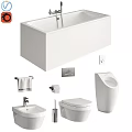 Modern White Ceramic Toilet With Sleek Design And Bathroom Accessories In Set