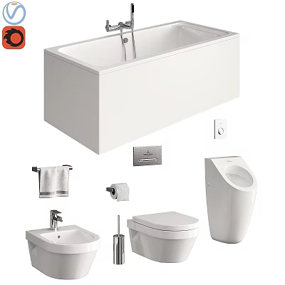 Modern White Ceramic Toilet With Sleek Design And Bathroom Accessories In Set 3d model
