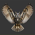Owl With Spread Wings And Detailed Brown Gold Feathers On Dark Background