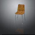 Modern Orange Wooden Chair Furniture With Sleek Metal Legs And Curved Seat Design