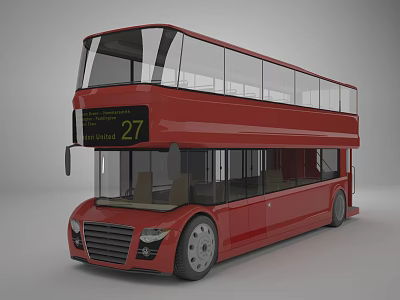 Red Double Decker Bus Route 27 via High Street with Modern Design and Large Windows 3d model