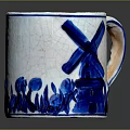 Decorative Holland Themed Ceramic Mug Featuring Blue Tulips And Coffee Inside