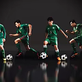 Men In Green Football Jerseys Running With Soccer Balls On Reflective Floor