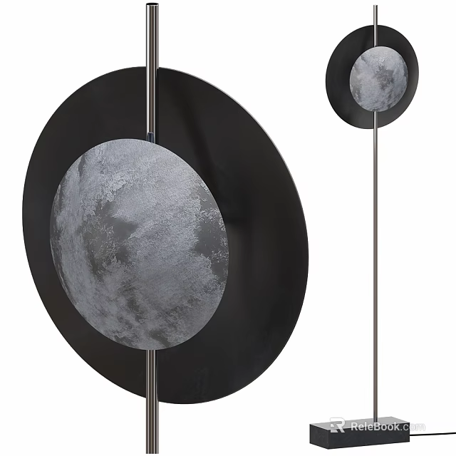 Modern Floor Lamp With Moon Surface Pattern And Black Round Panel Design 3d model 