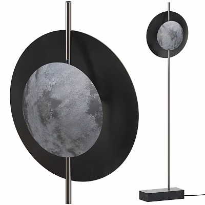Modern Floor Lamp With Moon Surface Pattern And Black Round Panel Design 3d model