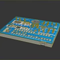 Blue Audio Mixing Console With Multiple Knobs Buttons And Display Screen