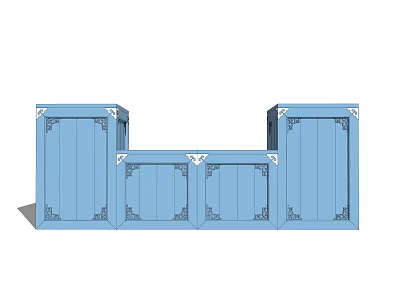 Courtyard Garden Design With Blue Decorative Boxes And Ornamental Frames 3d model