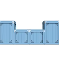 Courtyard Garden Design With Blue Decorative Boxes And Ornamental Frames