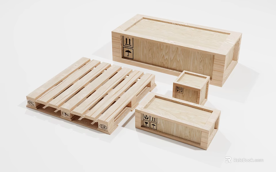 Sturdy Wooden Pallets And Crates In Multiple Sizes For Storage And Shipping 3d model 