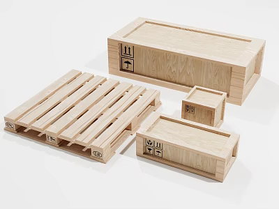 Sturdy Wooden Pallets And Crates In Multiple Sizes For Storage And Shipping 3d model