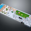 Cartoon Themed 3D Scene Layout With Indoor Outdoor Pool Lawn And Tables Chairs