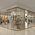 Modern Clothing Store Interior With Golden Racks Circular Display And Fashion Garments