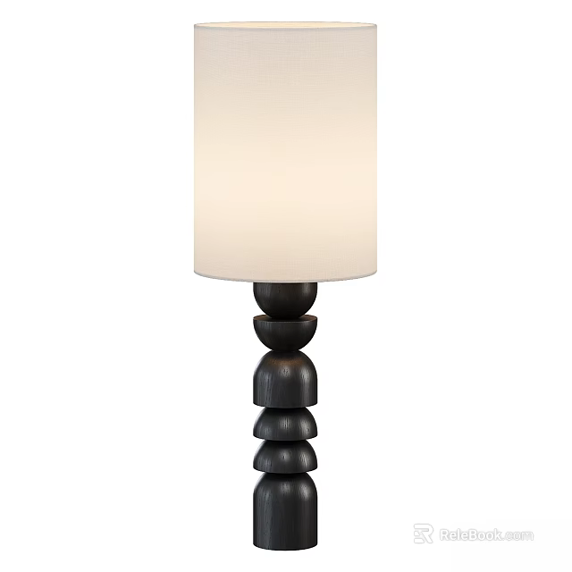 Modern Table Lamp With White Fabric Shade And Stacked Black Wooden Base 3d model 