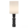 Modern Table Lamp With White Fabric Shade And Stacked Black Wooden Base