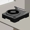 Modern Headphone Speaker Turntable Design On White Table With Window Blinds 3d model