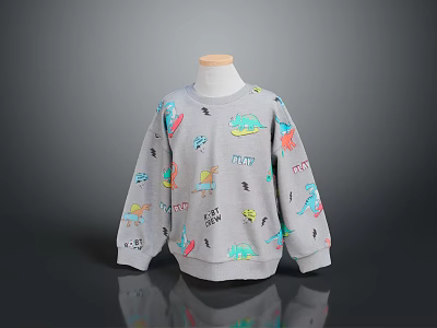 Gray Kids Sweatshirt With Colorful Dinosaur Prints And Soft Comfortable Design 3d model