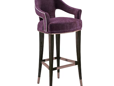 Purple Upholstered Bar Stool With Armrests Dark Wooden Legs And Metal Accents 3d model