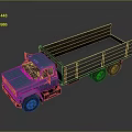 Blue Flatbed Truck With Wooden Cargo Bed And Gray Side Frames 3d model