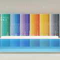 Vibrant Beauty Hair Salon Blue Reception Desk With Colorful Gradient Wall And Lighting