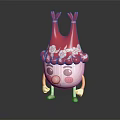 Cute Anthropomorphic Cartoon Character with Red Floral Headpiece White Body and Pink Cheeks