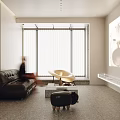 Modern Living Room With Black Sofa Curved Chair And Projection