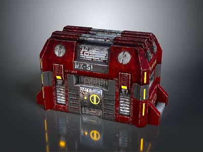 Red Industrial Entrance Gate With IX51 Sign Yellow Lights And Metallic Panels 3d model