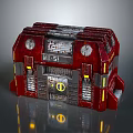 Red Industrial Entrance Gate With IX51 Sign Yellow Lights And Metallic Panels