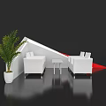 Modern Lounge Area With White Sofas Table Green Plant And Red Accent 3d model