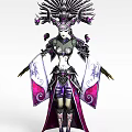 Woman In Ornate Headdress With Purple And White Decorative Cloak And Intricate Patterns
