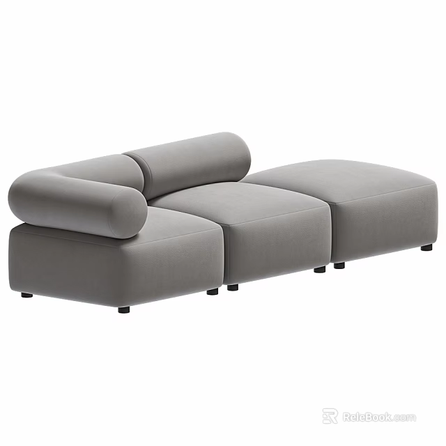 Modern Gray Fabric Modular Sofa With Cylindrical Armrests And Sectional Design 3d model 