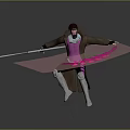 Mysterious Dynamic Warrior Holding Sword Brown Coat Purple Vest Pink Energy Effect And Armored Legs