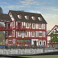 Traditional Ancient Architecture With Red And White Exterior Multi Story Structure And Trees