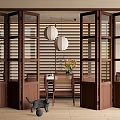 Quiet ancient folding door multi-link sliding door glass sliding door dining table and chair venetian blinds 3d model