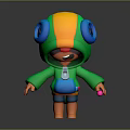 Colorful Game Movie Character 3D Model With Yellow Green Hood Large Blue Eyes Holding Pink Object