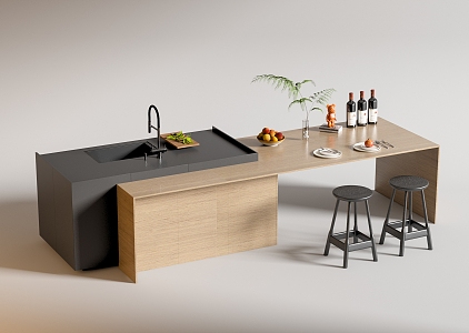 Modern Bar Chair Combination Western Kitchen Bar Counter Central Island Sink Bar Chair 3d model