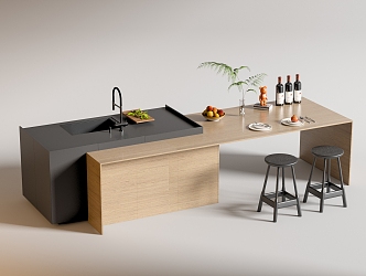 Modern Bar Chair Combination Western Kitchen Bar Counter Central Island Sink Bar Chair 3d model