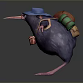 Cute Kiwi Bird Wearing Blue Hat With Colorful Backpack And Red Bucket Around Neck