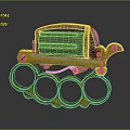 Yellow And Silver Knuckle Duster With Four Rings And Rustic Worn Surface
