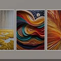 Creative Abstract Paintings with Gold Dripping Lines Colorful Waves Stars Moon and Radiant Orange Knots