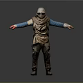 Hooded Person In Brown Outfit With Blue Sleeves Goggles Red Gloves And Outstretched Arms
