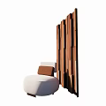 Stylish White Single Sofa With Brown Cushion Against Wooden Vertical Slat Wall