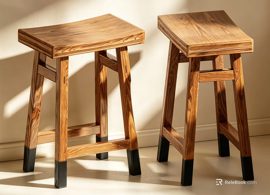 Wooden Bar Stools With Square Seat And Black Non Slip Feet In Simple Design 3d model 