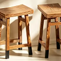 Wooden Bar Stools With Square Seat And Black Non Slip Feet In Simple Design