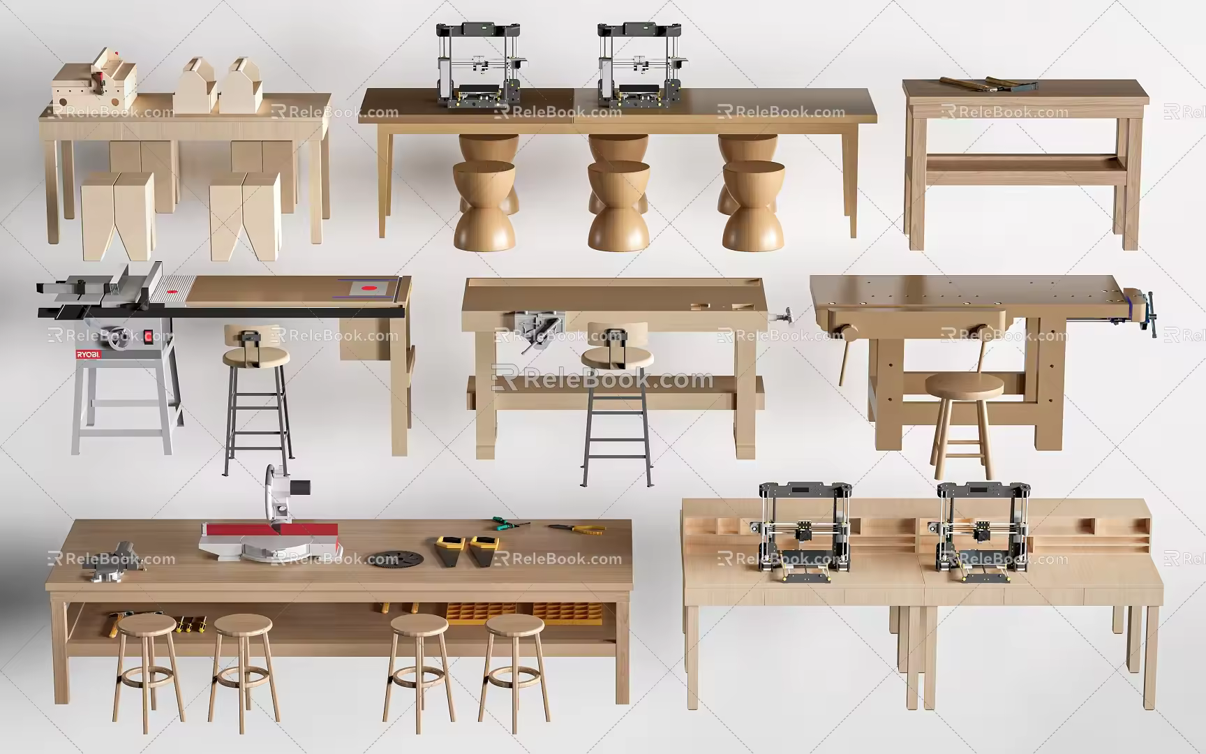 Modern Woodworking Tables and Chairs Handmade Tables and Chairs 3d model