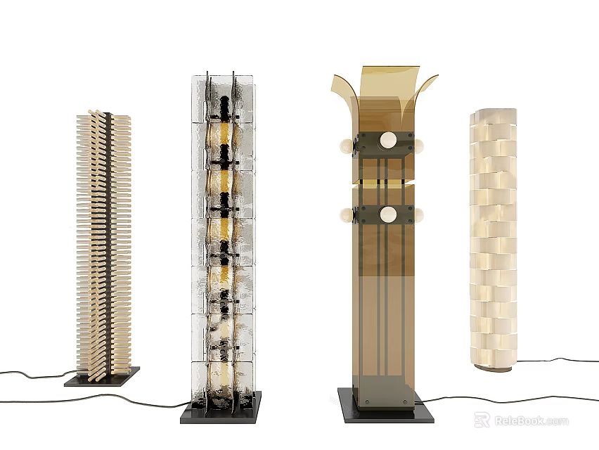 Stylish Modern Floor Lamps With Various Designs Glass Metal Bodies And Decorative Accents 3d model 