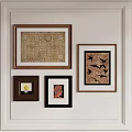 Decorative Abstract Paintings With Various Frames On White Wall 3d model