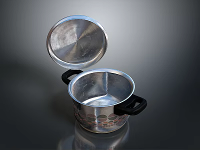 Aluminum Cooking Pot With Open Lid Black Handles And Patterned Exterior 3d model