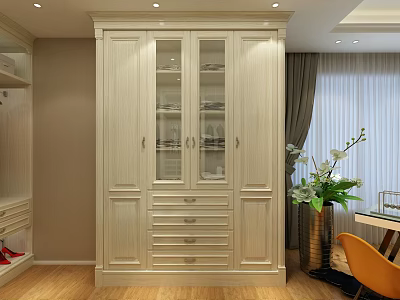 Modern White Wardrobe With Glass Doors And Drawers For Elegant Bedroom Storage 3d model