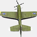 Vintage Green Fighter Plane With American Star Insignia Yellow Wing Tips And Propeller